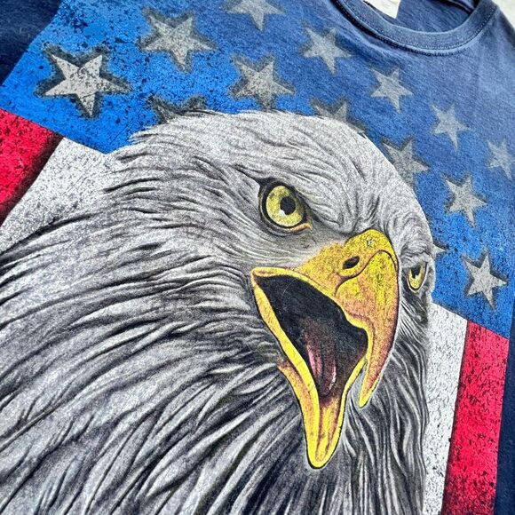 Vintage Bald Eagle USA 100% Navy Cotton Graphic Tee Mens Size XL - Picture 10 of 12